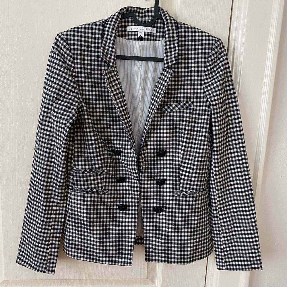 $645 Veronica Beard Cottage Black/White Gingham Plaid Dickey Jacket Blazer Sz 6 - Picture 4 of 14